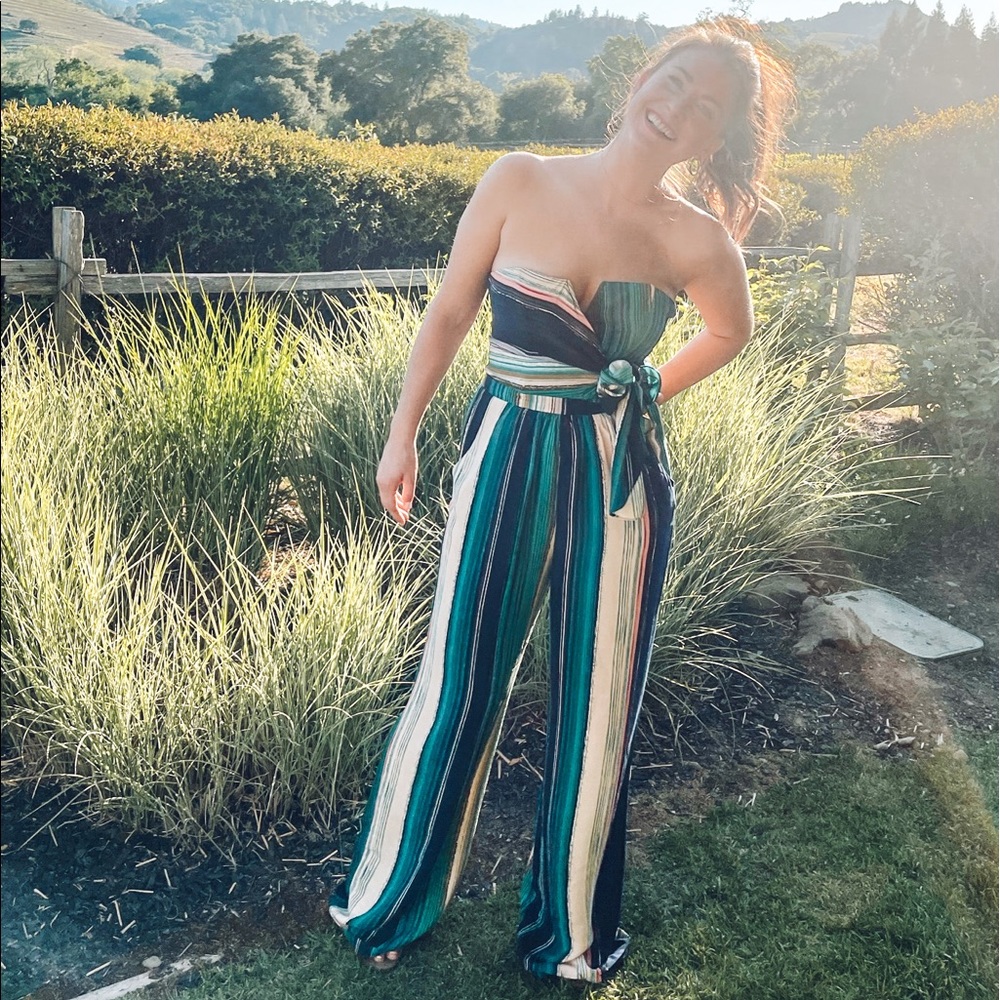 Anthropologie Elevenses Striped Strapless Jumpsuit